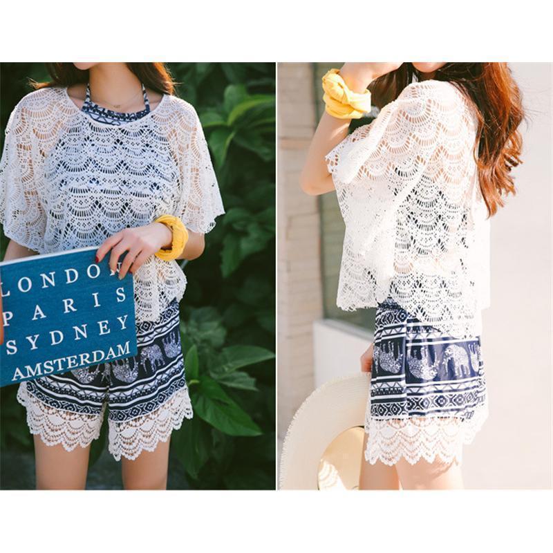 水着 レディース 体型カバー水着 ラッシュガード タンキニ シースルー レース セバレート ショートパンツ Tシャツ 3点セット 水泳 | ブランド登録なし | 06