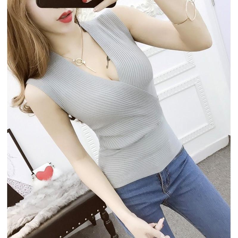 ニット ノースリーブ カシュクール Ｖネック サマーニット レディース トップスシンプル 無地 カラバリ豊富　wnt-029 | ブランド登録なし | 06