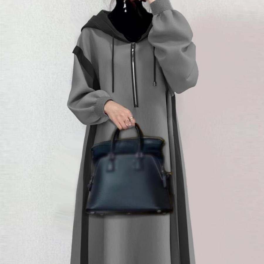 ワンピース レディース 秋冬 春秋用 配色 パッチワーク フード付き カジュアルワンピース サイドスリット 切り替え 体型カバー 50代 40代 | ブランド登録なし | 04