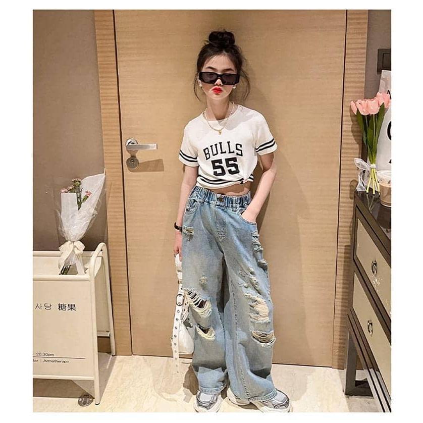 キッズ デニム パンツ 子供服 ジーンズ キッズ 女の子 韓国 ダメージ パンツ ジーパン ストリート ロングパンツ 小学生 中学生 ダンスパンツ | ブランド登録なし | 02