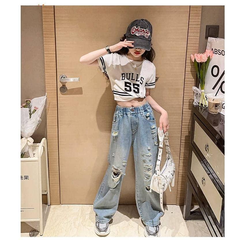 キッズ デニム パンツ 子供服 ジーンズ キッズ 女の子 韓国 ダメージ パンツ ジーパン ストリート ロングパンツ 小学生 中学生 ダンスパンツ | ブランド登録なし | 03