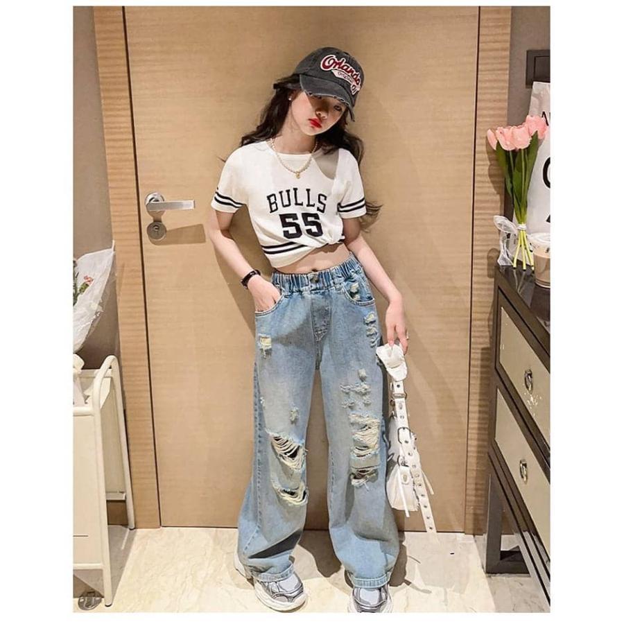 キッズ デニム パンツ 子供服 ジーンズ キッズ 女の子 韓国 ダメージ パンツ ジーパン ストリート ロングパンツ 小学生 中学生 ダンスパンツ | ブランド登録なし | 05
