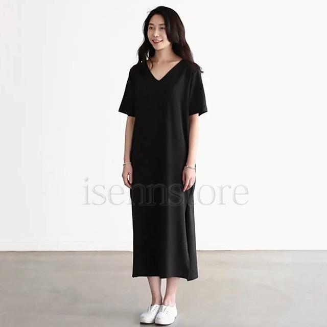 パジャマ ワンピース Vネック 半袖 ルームウェア レディース 夏 ロングワンピース モダール パッド付き スリット ネグリジェパジャマ 寝巻き | ブランド登録なし | 08