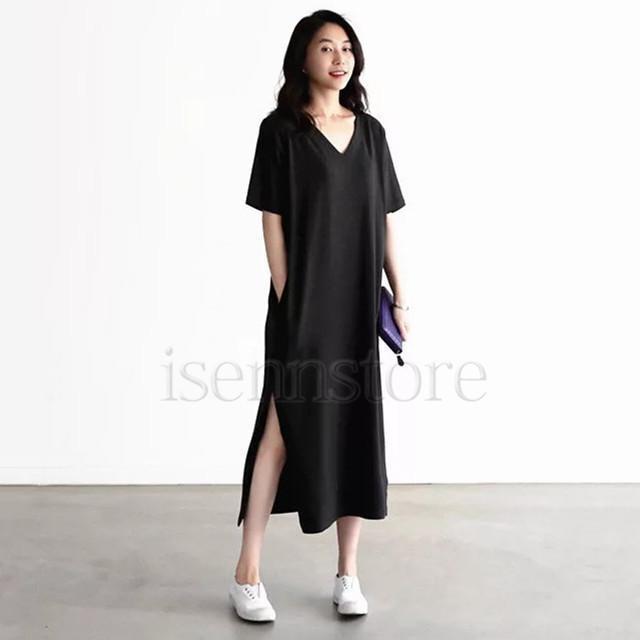 パジャマ ワンピース Vネック 半袖 ルームウェア レディース 夏 ロングワンピース モダール パッド付き スリット ネグリジェパジャマ 寝巻き | ブランド登録なし | 09