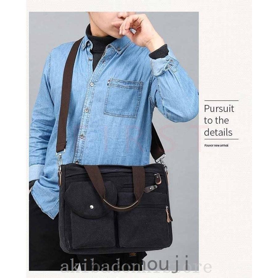 ショルダーバッグメンズトートバッグキャンパスバッグビジネスかばん手提げバッグ肩掛けバッグ韓国風A4対応PC収納おしゃれ大容量軽いズック | ブランド登録なし | 13