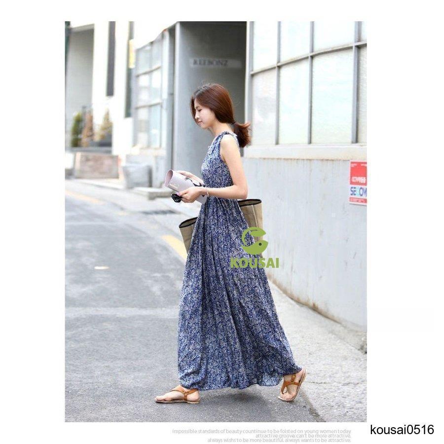マキシワンピース レディース 夏 ワンピース リゾート マキシ丈 花柄 ノースリーブ キャミワンピ ロングワンピース 旅行 ラウンドネック | ブランド登録なし | 07