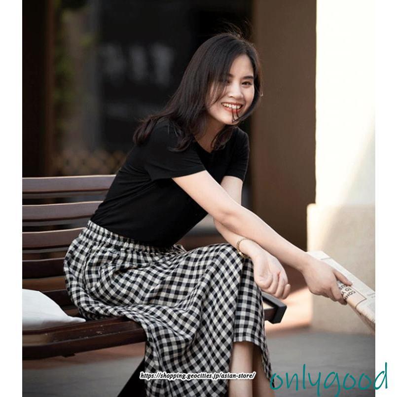 スカート レディース Aライン 綿麻 チェック柄 春 夏 薄手 ロング 着痩せ 涼しい ウエストゴム 女性 清楚 快適 20代30代40代50代 ポケット キレイめ カジュアル | ブランド登録なし | 02