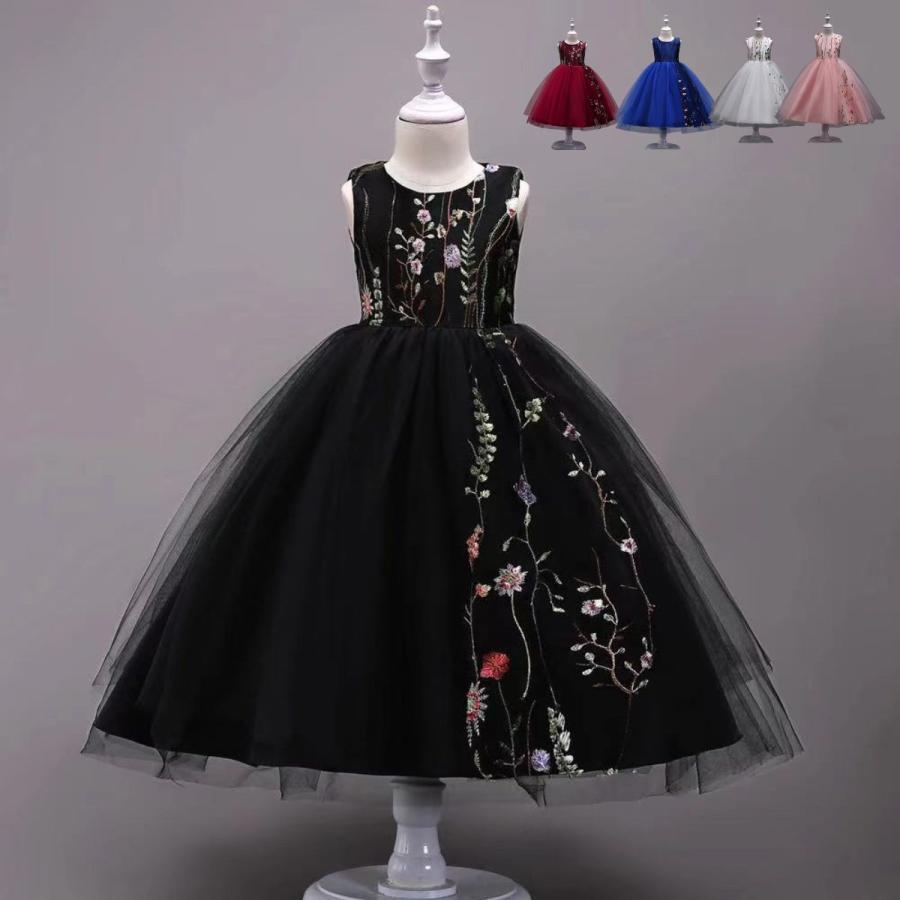 子供ドレス 発表会 黒 ピンク 赤 結婚式ロング 上品 キッズドレス 女の子 フォーマルドレス 刺繍 ジュニア ドレス ピアノ コンクール ブラック | ブランド登録なし | 04
