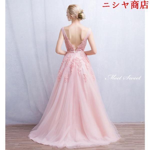 カラードレス ロングドレス 袖なし ウェディングドレス ウエディングドレス 結婚式 二次会 披露宴 花嫁 演奏会 発表会 ピンク ワインレッド ネイビー グレー | ブランド登録なし | 04
