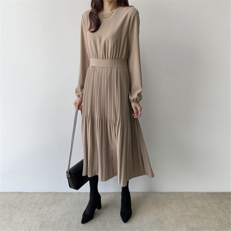 ロングワンピース 春秋 レディース ワンピース Aライン 着痩せ ミモレ丈 きれいめ 無地 プリーツ 大人 通勤 OL 二次会 エレガント卒業式 | ブランド登録なし | 15