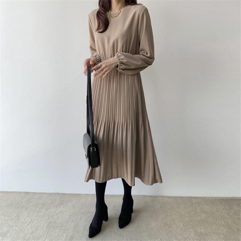 ロングワンピース 春秋 レディース ワンピース Aライン 着痩せ ミモレ丈 きれいめ 無地 プリーツ 大人 通勤 OL 二次会 エレガント卒業式 | ブランド登録なし | 01