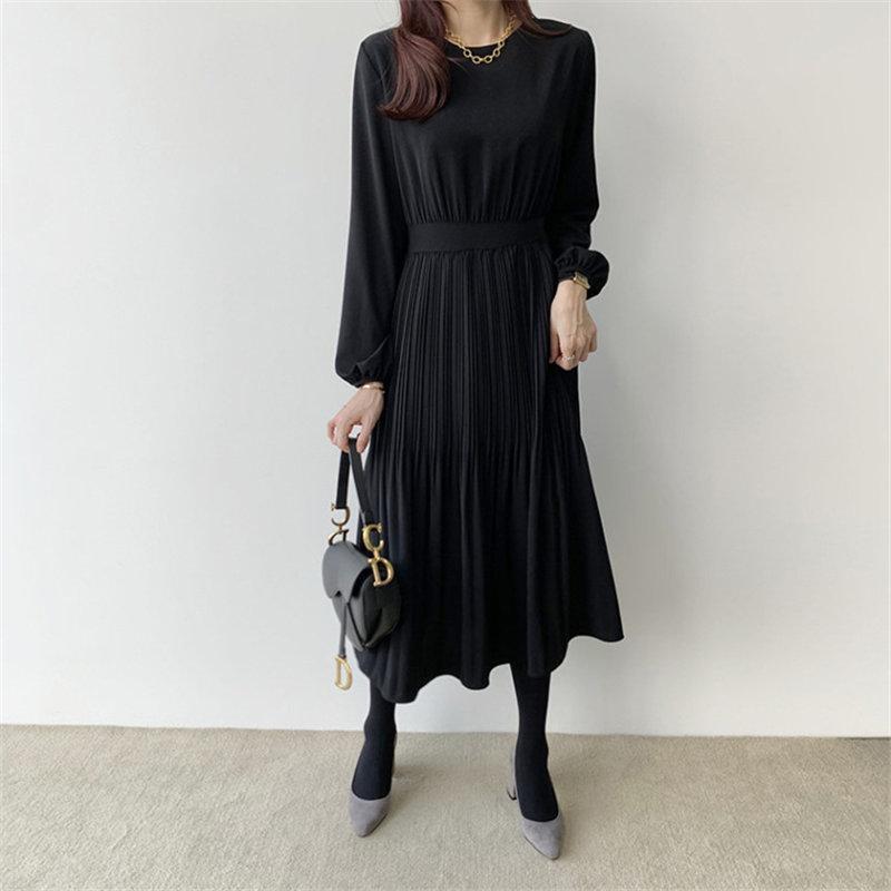 ロングワンピース 春秋 レディース ワンピース Aライン 着痩せ ミモレ丈 きれいめ 無地 プリーツ 大人 通勤 OL 二次会 エレガント卒業式 | ブランド登録なし | 03