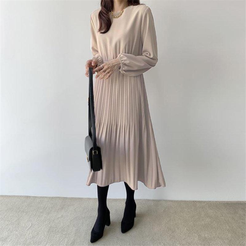 ロングワンピース 春秋 レディース ワンピース Aライン 着痩せ ミモレ丈 きれいめ 無地 プリーツ 大人 通勤 OL 二次会 エレガント卒業式 | ブランド登録なし | 04