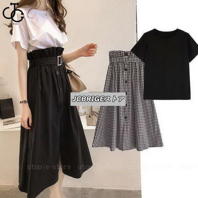 セットアップ レディース 夏 40代 ロング丈 半袖 Tシャツワンピース 上下セット 韓国風 セットアップ　ワンピース 新作 キレイめ 着痩せ | ブランド登録なし | 03
