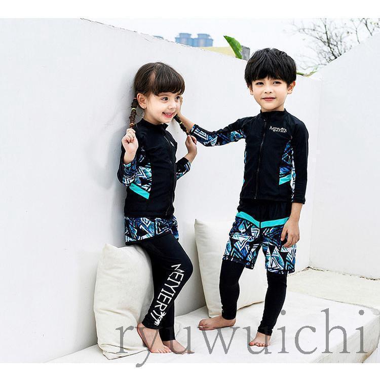 キッズ 水着 男の子 子供 女の子 セパレート 3点セット 長袖 ラッシュガード フィットネス ベビー水着 レギンス スイムウェア 海水浴 UV対策 | ブランド登録なし | 01