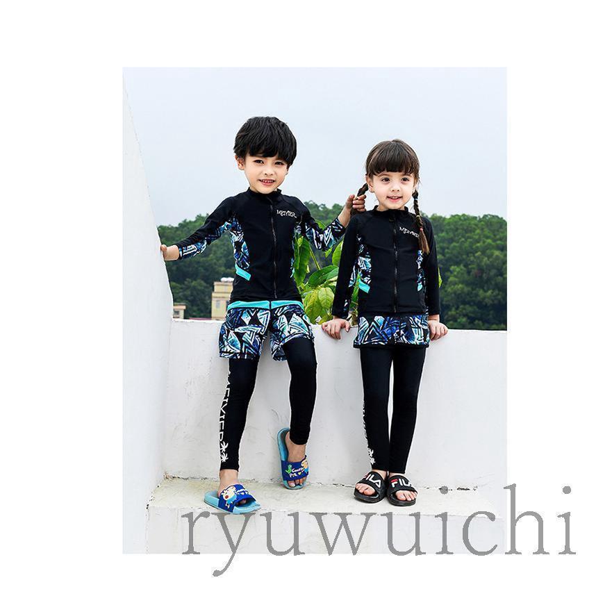 キッズ 水着 男の子 子供 女の子 セパレート 3点セット 長袖 ラッシュガード フィットネス ベビー水着 レギンス スイムウェア 海水浴 UV対策 | ブランド登録なし | 03