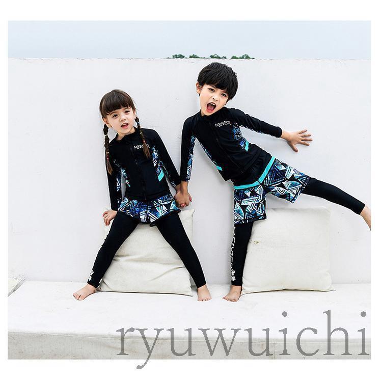キッズ 水着 男の子 子供 女の子 セパレート 3点セット 長袖 ラッシュガード フィットネス ベビー水着 レギンス スイムウェア 海水浴 UV対策 | ブランド登録なし | 05