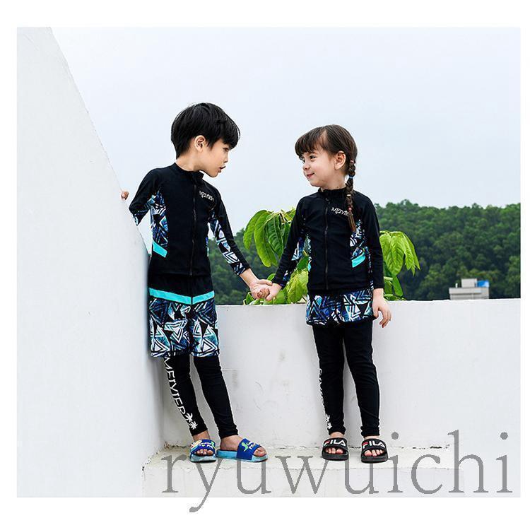 キッズ 水着 男の子 子供 女の子 セパレート 3点セット 長袖 ラッシュガード フィットネス ベビー水着 レギンス スイムウェア 海水浴 UV対策 | ブランド登録なし | 06