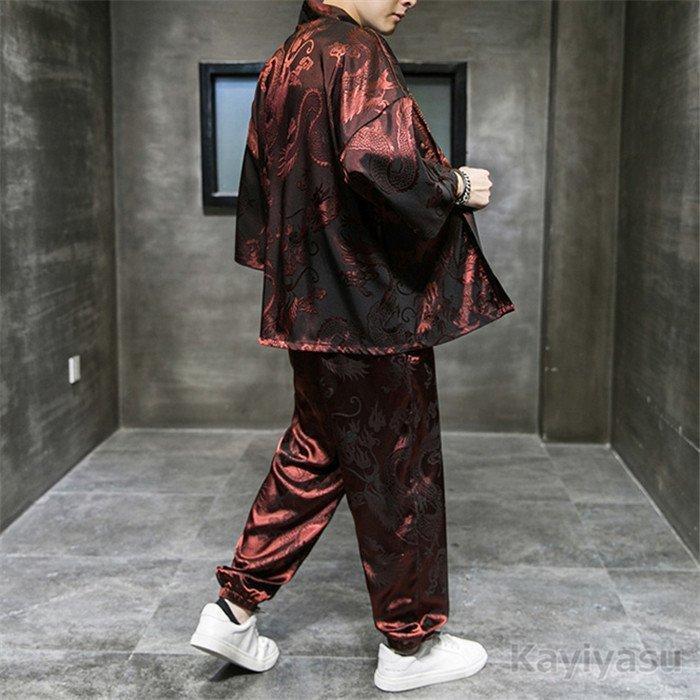 作務衣 甚平 羽織 メンズ 龍柄 夏 セットアップ 5分袖ス ロングパンツ 夏服 和風 オシャレ かっこいい 祭り ゆったり 半被半纏 | ブランド登録なし | 09