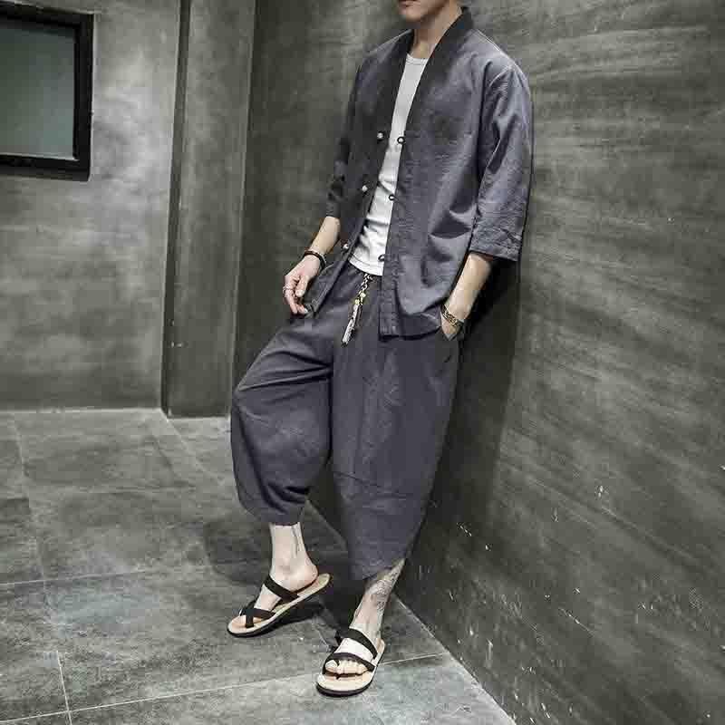 セットアップ メンズ チャイナ服 リネンジャージ 七分袖 シャツ 上下2点セット スウェットセット サルエルパンツ ゆったり 春夏秋 | ブランド登録なし | 10
