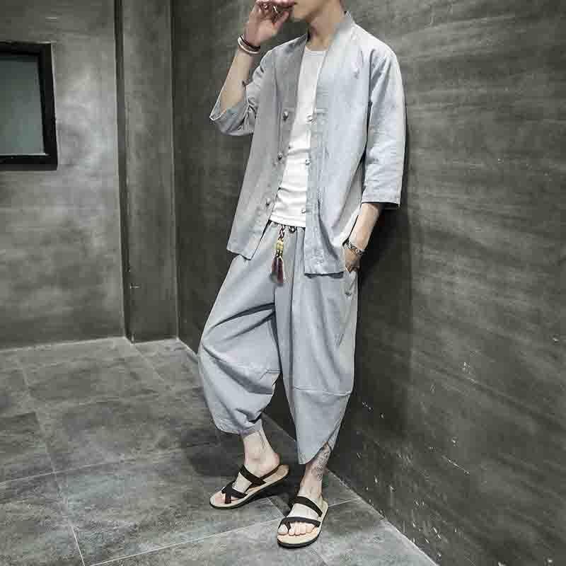 セットアップ メンズ チャイナ服 リネンジャージ 七分袖 シャツ 上下2点セット スウェットセット サルエルパンツ ゆったり 春夏秋 | ブランド登録なし | 11