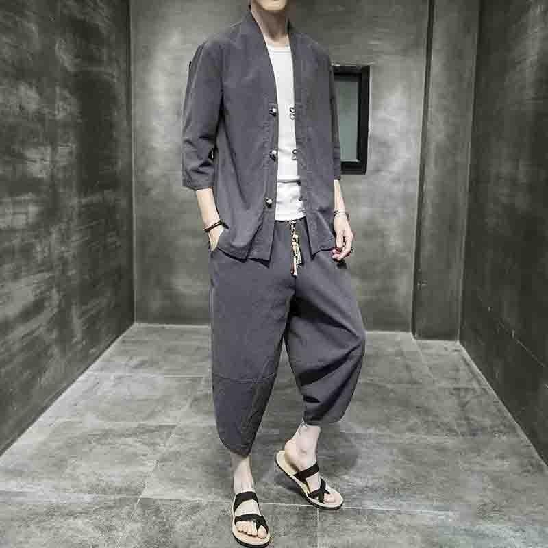 セットアップ メンズ チャイナ服 リネンジャージ 七分袖 シャツ 上下2点セット スウェットセット サルエルパンツ ゆったり 春夏秋 | ブランド登録なし | 13