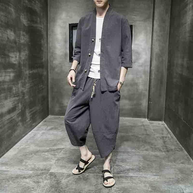 セットアップ メンズ チャイナ服 リネンジャージ 七分袖 シャツ 上下2点セット スウェットセット サルエルパンツ ゆったり 春夏秋 | ブランド登録なし | 14