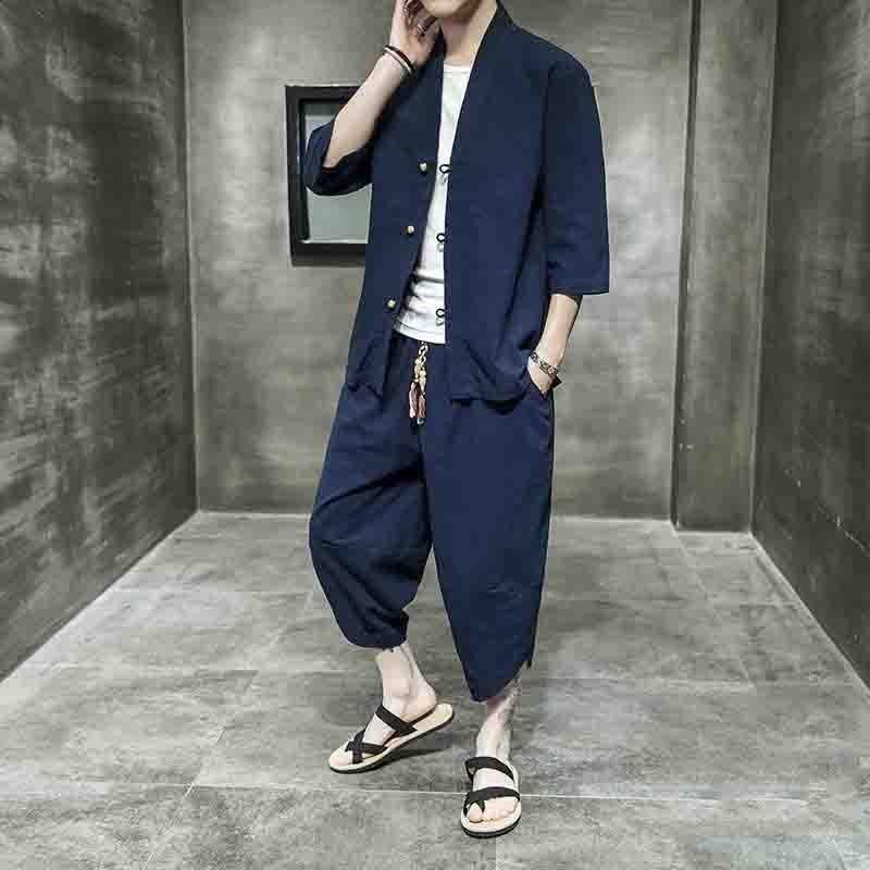 セットアップ メンズ チャイナ服 リネンジャージ 七分袖 シャツ 上下2点セット スウェットセット サルエルパンツ ゆったり 春夏秋 | ブランド登録なし | 15
