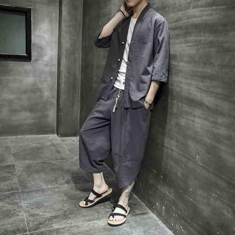セットアップ メンズ チャイナ服 リネンジャージ 七分袖 シャツ 上下2点セット スウェットセット サルエルパンツ ゆったり 春夏秋 | ブランド登録なし | 17