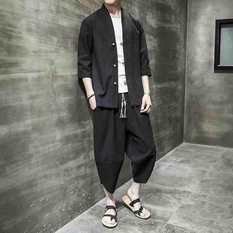 セットアップ メンズ チャイナ服 リネンジャージ 七分袖 シャツ 上下2点セット スウェットセット サルエルパンツ ゆったり 春夏秋 | ブランド登録なし | 05
