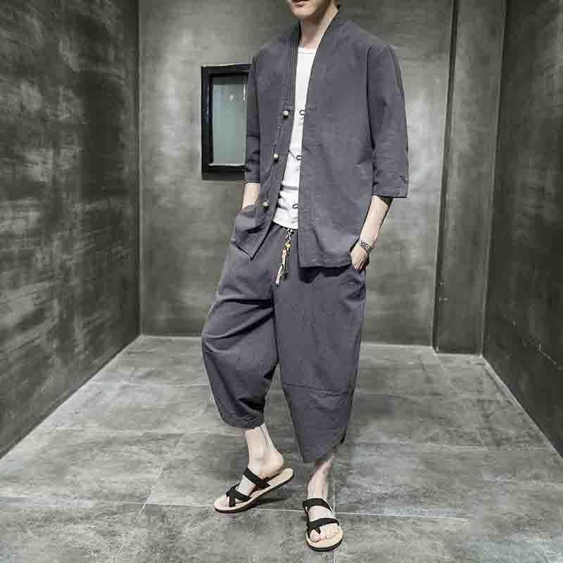 セットアップ メンズ チャイナ服 リネンジャージ 七分袖 シャツ 上下2点セット スウェットセット サルエルパンツ ゆったり 春夏秋 | ブランド登録なし | 08