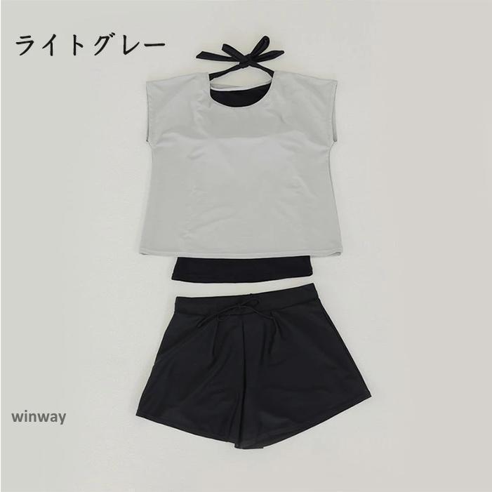水着 レディース 体型カバー 上下セット ママ水着 セパレート Tシャツ パンツ 大きいサイズ 半袖 ラッシュガード 2点セット パッド付き バスト | ブランド登録なし | 11