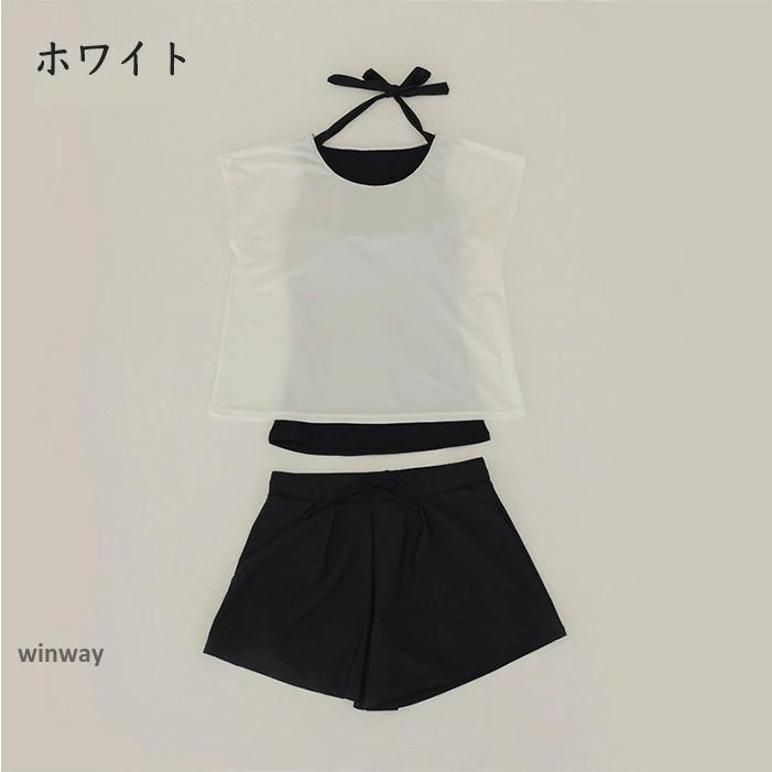 水着 レディース 体型カバー 上下セット ママ水着 セパレート Tシャツ パンツ 大きいサイズ 半袖 ラッシュガード 2点セット パッド付き バスト | ブランド登録なし | 13