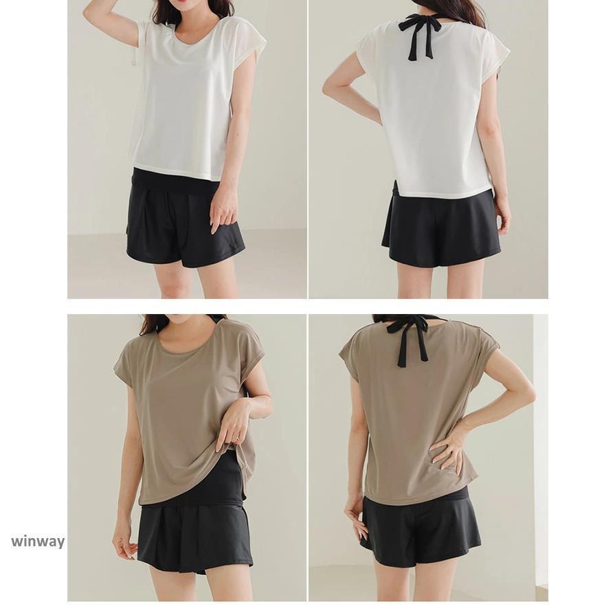 水着 レディース 体型カバー 上下セット ママ水着 セパレート Tシャツ パンツ 大きいサイズ 半袖 ラッシュガード 2点セット パッド付き バスト | ブランド登録なし | 05