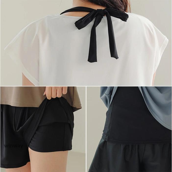 水着 レディース 体型カバー 上下セット ママ水着 セパレート Tシャツ パンツ 大きいサイズ 半袖 ラッシュガード 2点セット パッド付き バスト | ブランド登録なし | 06