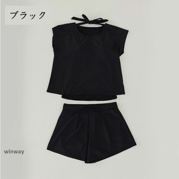 水着 レディース 体型カバー 上下セット ママ水着 セパレート Tシャツ パンツ 大きいサイズ 半袖 ラッシュガード 2点セット パッド付き バスト | ブランド登録なし | 07