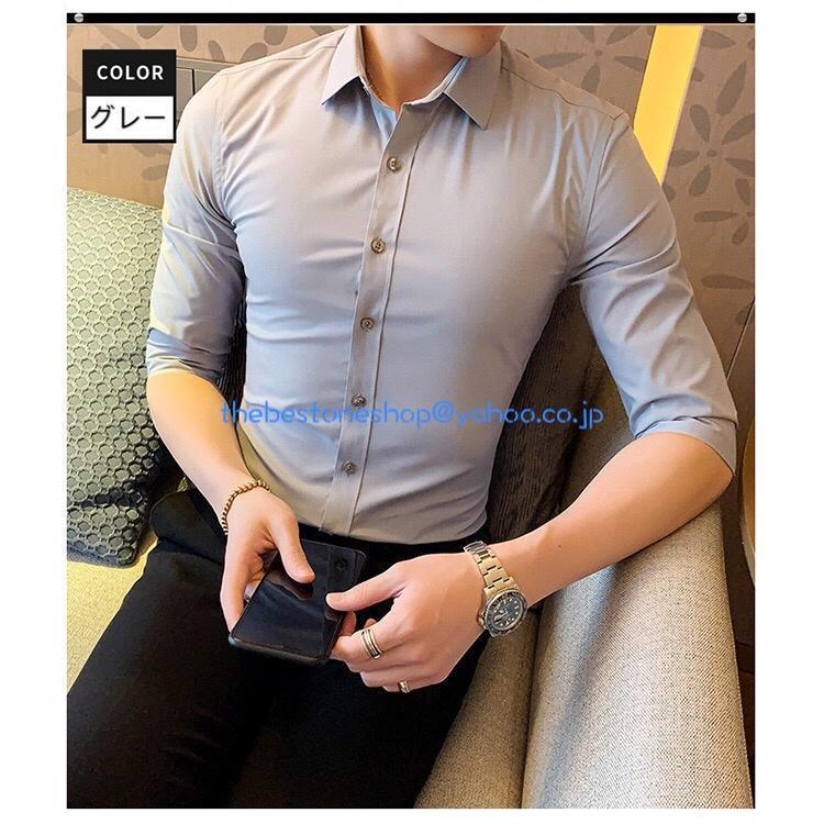 ワイシャツ 白シャツ Yシャツ カッターシャツ ドレスシャツ 白ワイシャツ 7分丈袖シャツ ビジネスシャツ メンズシャツ ボタンダウン スリム 細身 | ブランド登録なし | 20