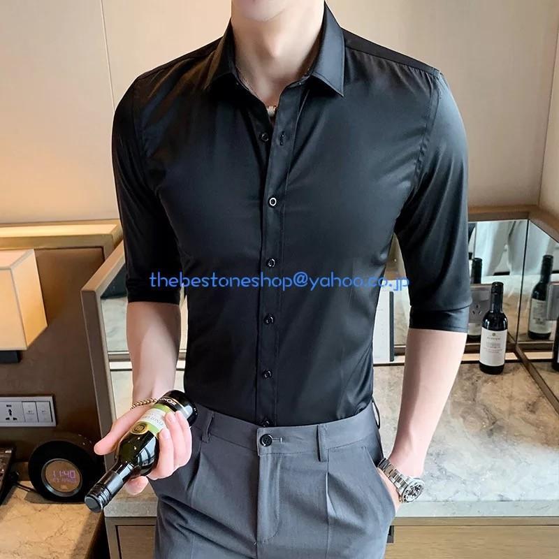 ワイシャツ 白シャツ Yシャツ カッターシャツ ドレスシャツ 白ワイシャツ 7分丈袖シャツ ビジネスシャツ メンズシャツ ボタンダウン スリム 細身 | ブランド登録なし | 02