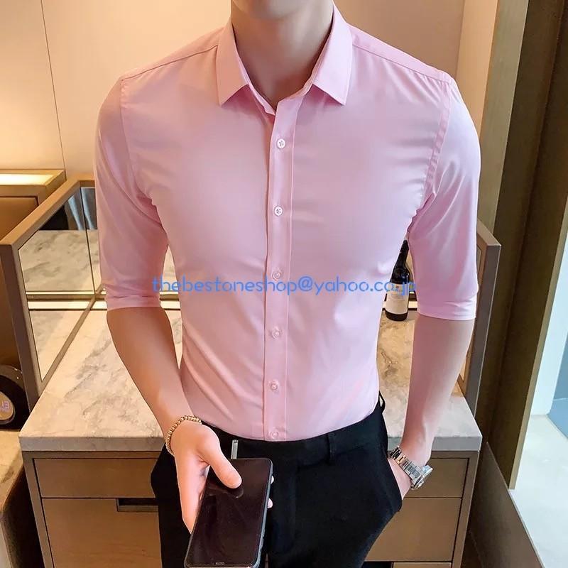 ワイシャツ 白シャツ Yシャツ カッターシャツ ドレスシャツ 白ワイシャツ 7分丈袖シャツ ビジネスシャツ メンズシャツ ボタンダウン スリム 細身 | ブランド登録なし | 03