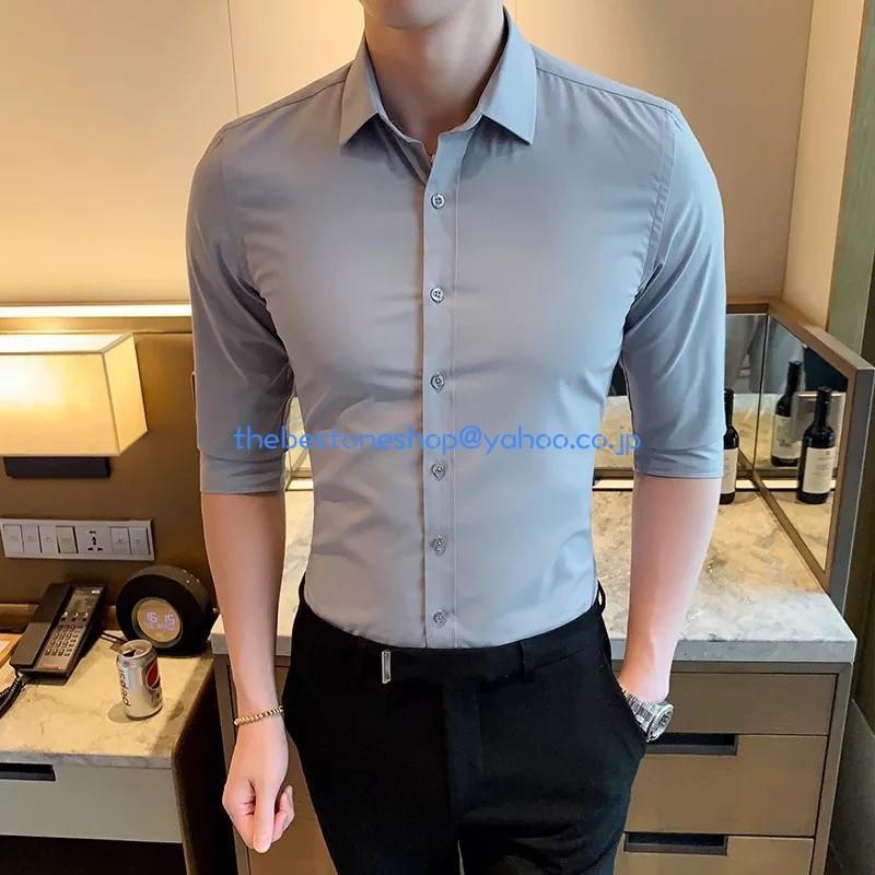 ワイシャツ 白シャツ Yシャツ カッターシャツ ドレスシャツ 白ワイシャツ 7分丈袖シャツ ビジネスシャツ メンズシャツ ボタンダウン スリム 細身 | ブランド登録なし | 04