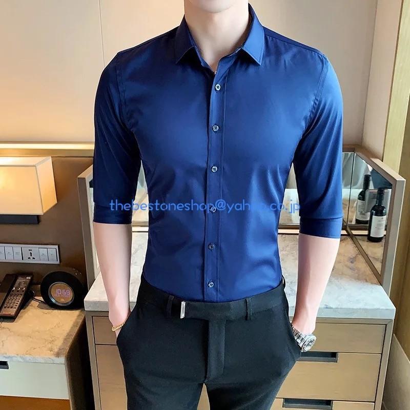ワイシャツ 白シャツ Yシャツ カッターシャツ ドレスシャツ 白ワイシャツ 7分丈袖シャツ ビジネスシャツ メンズシャツ ボタンダウン スリム 細身 | ブランド登録なし | 05