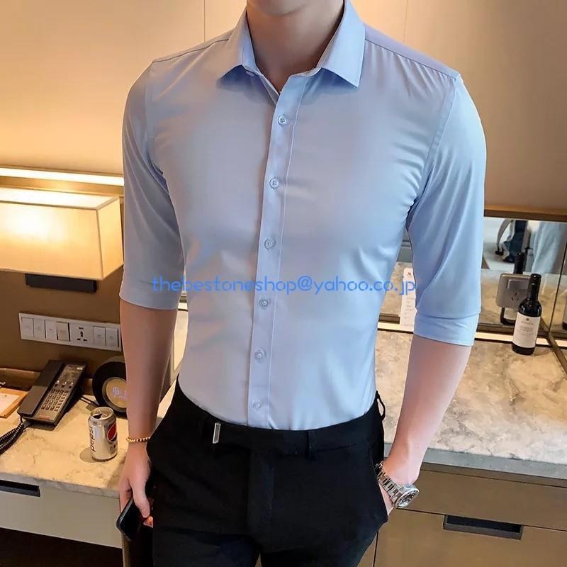ワイシャツ 白シャツ Yシャツ カッターシャツ ドレスシャツ 白ワイシャツ 7分丈袖シャツ ビジネスシャツ メンズシャツ ボタンダウン スリム 細身 | ブランド登録なし | 07