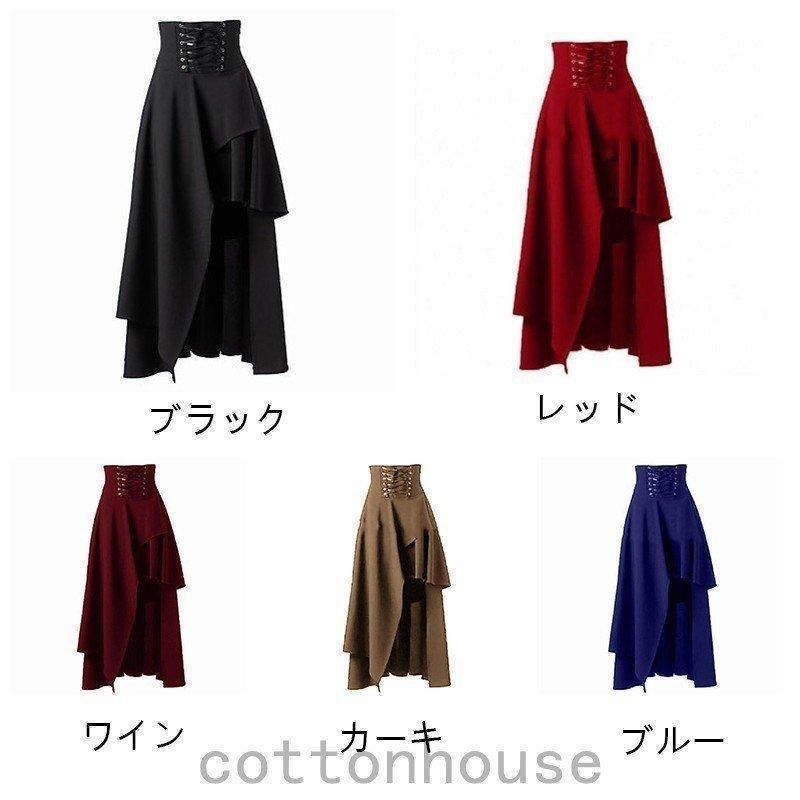 ゴシック レースレディース ロングスカート 黒 ひざ丈 コルセット ハイウエスト ゴスロリ パンク ブラック アンシンメトリー マキシ スカート | ブランド登録なし | 02