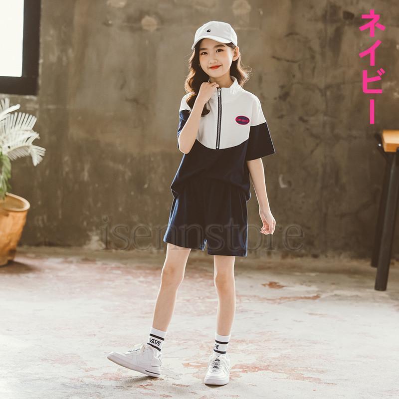 夏 新作 セットアップ ショートパンツ 半袖 パーカー ジップアップ 韓国子供服 女の子 ジュニア トレーナー 配色 ハーフパンツ 運動服 スポーツ | ブランド登録なし | 05