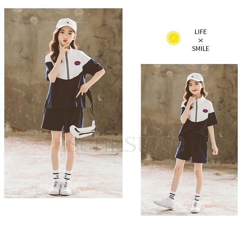夏 新作 セットアップ ショートパンツ 半袖 パーカー ジップアップ 韓国子供服 女の子 ジュニア トレーナー 配色 ハーフパンツ 運動服 スポーツ | ブランド登録なし | 06