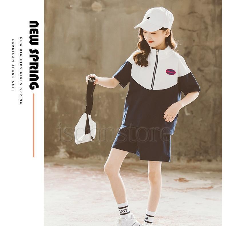 夏 新作 セットアップ ショートパンツ 半袖 パーカー ジップアップ 韓国子供服 女の子 ジュニア トレーナー 配色 ハーフパンツ 運動服 スポーツ | ブランド登録なし | 07