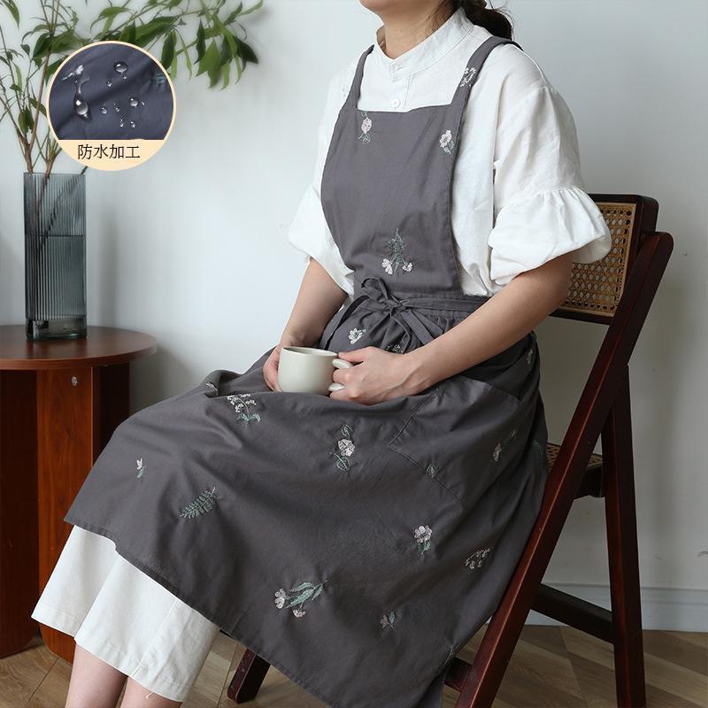 エプロン 刺繍 通販 花柄 北欧 撥水 刺繍エプロン Aラインエプロン ゆったり 柔らかい かわいい おしゃれ 綿 作業用 母の日 敬老の日 ギフト | ブランド登録なし | 02