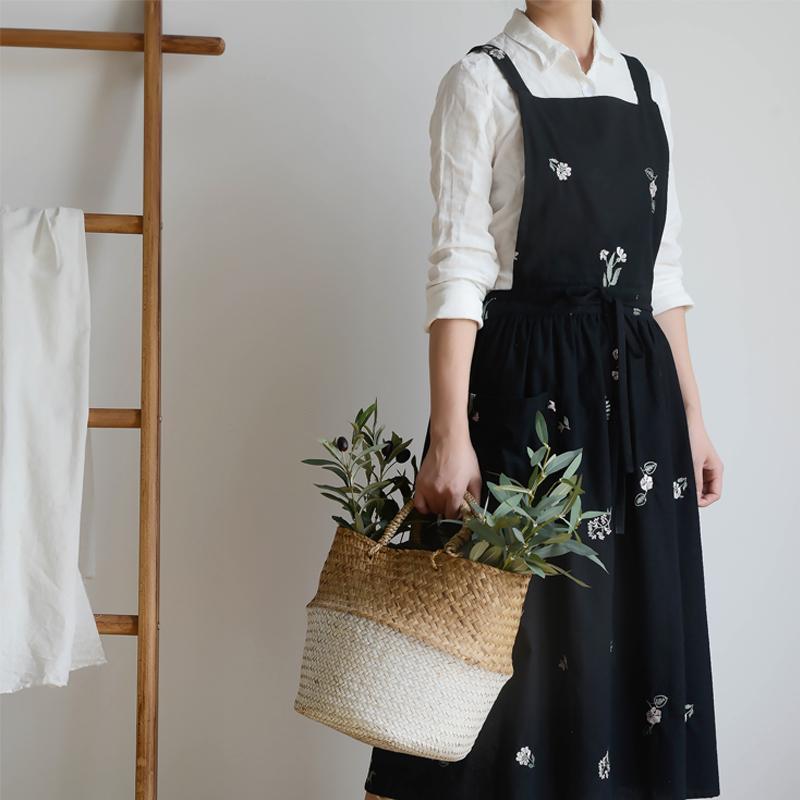 エプロン 刺繍 通販 花柄 北欧 撥水 刺繍エプロン Aラインエプロン ゆったり 柔らかい かわいい おしゃれ 綿 作業用 母の日 敬老の日 ギフト | ブランド登録なし | 04