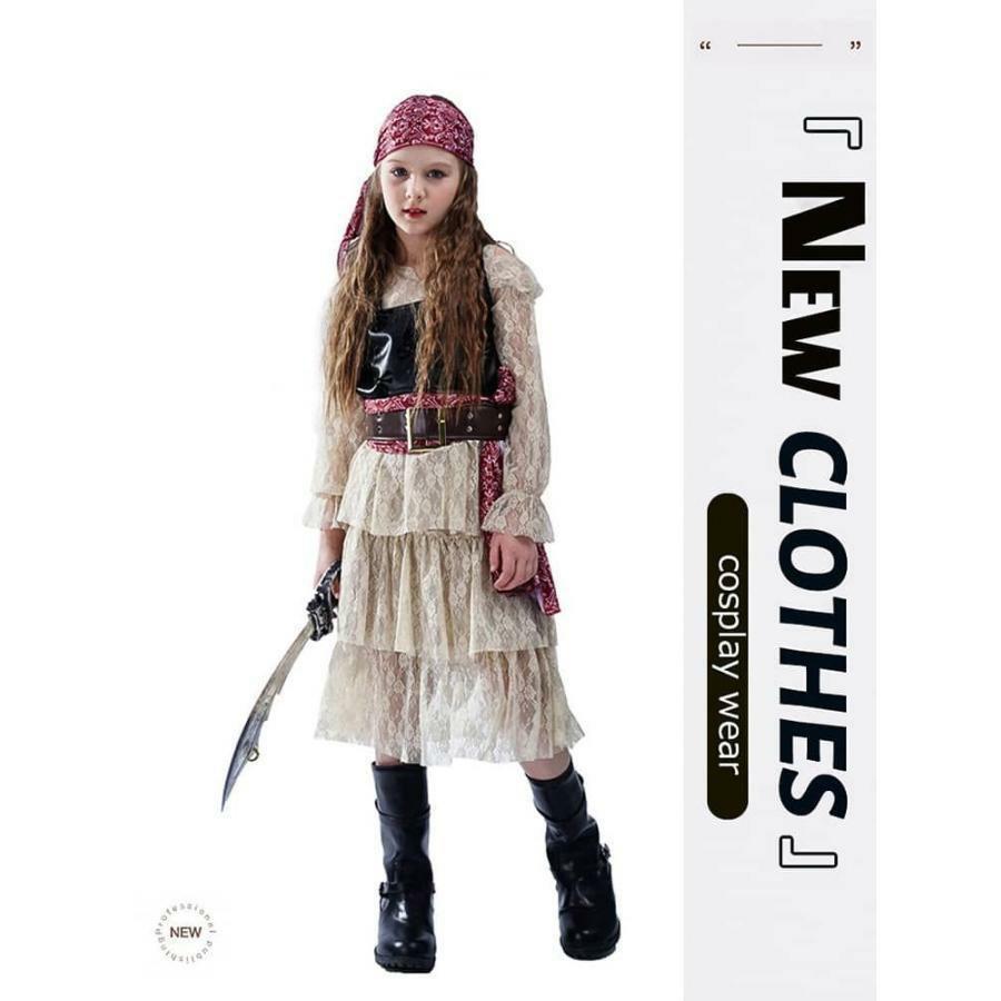 海賊 パイレーツ ハロウィン 衣装 子供 女の子 可愛い レースワンピースセット ハロウィン コスプレ 衣装海賊 コスチューム変装 なりきり 子供用 | ブランド登録なし | 01