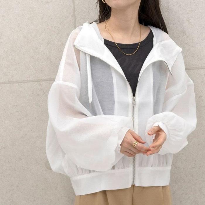 秋新作 UVカット パーカー UVパーカー レディース マウンテンパーカー フード付き ジップアップ 春 夏 羽織 長袖 撥水加工 シアー ス | ブランド登録なし | 03